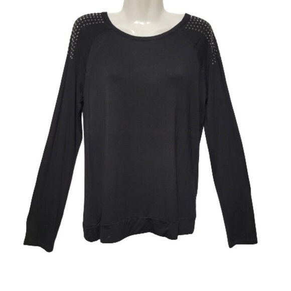 Black Long Sleeved Top with Silver Stud Accents - Picture 1 of 9